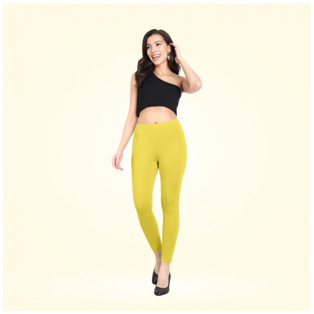 Generic Women’s Cotton Blended Solid Ankle legging (Lemon Yellow)