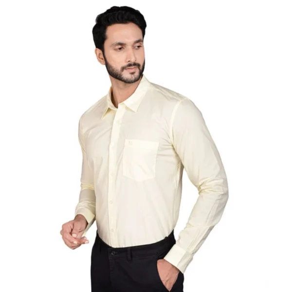 Generic Men's Casual Cotton Full Sleeve Solid Shirt (Lemon) - Image 3