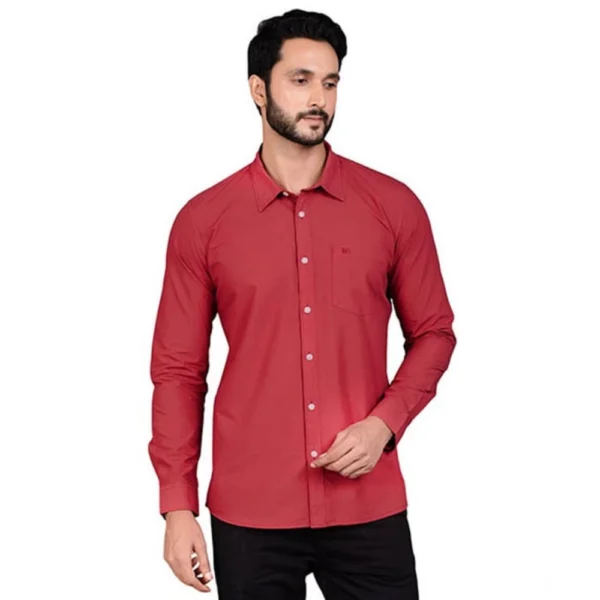 Generic Men's Casual Cotton Full Sleeve Solid Shirt (Red) - Image 4