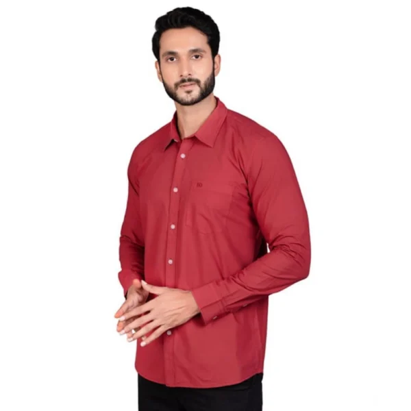 Generic Men's Casual Cotton Full Sleeve Solid Shirt (Red) - Image 2
