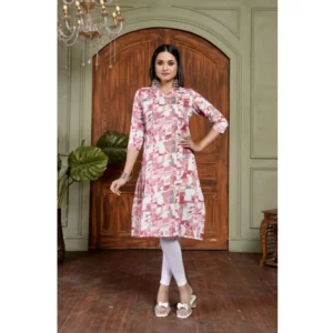 Generic Women's Cotton Blended Printed 3/4th Sleeve Collar Neck Kurti (Red)