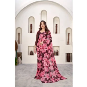 Generic Women's Polyster Printed Saree With Unstitched Blouse 5.5Mtr (Wine)