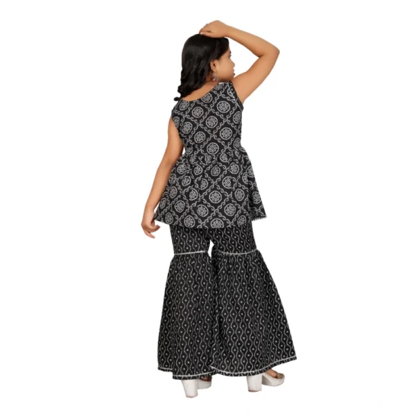 Generic Girl's Cotton Rayon Printed Top And Sharara Set (Black) - Image 5