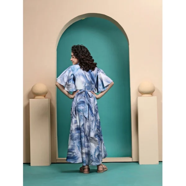 Generic Girl's Maslin Printed Maxi Length Dress (Sky Blue) - Image 5