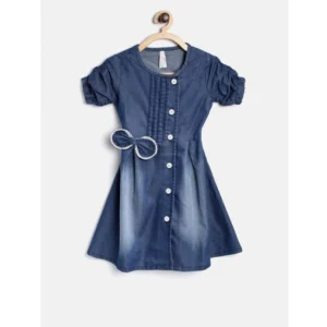 Generic Girl's Denim Striped Sleeveless Round Neck Dress (Blue)
