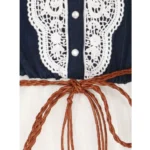 Generic Girl's Denim Embroidery Short Sleeve Round Neck Dress (White) - Image 3