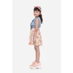 Generic Girl's Denim-Cotton Floral Printed Sleeveless Round Neck Dress (Multicolor) - Image 3