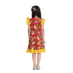 Generic Girl's Cotton Printed Cold Shoulder V-Neck Dress (Pink) - Image 3