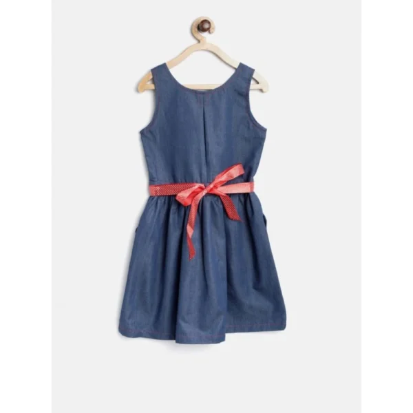 Generic Girl's Denim Solid Sleeveless Round Neck Dress (Blue) - Image 4