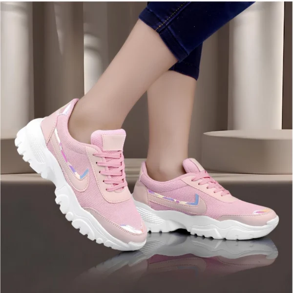 Generic Women's Casual Mesh Printed Lace-Ups Shoes (Pink) - Image 4