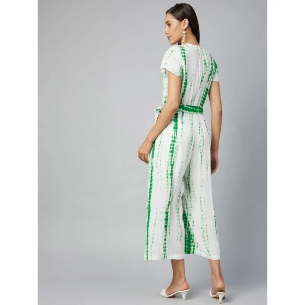 Generic Women's Rayon Striped Short Sleeve Jumpsuit (Green - White) - Image 4