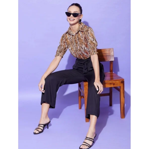 Generic Women's Polyester Animal Print Half Sleeve Jumpsuit (Orange - Black) - Image 4
