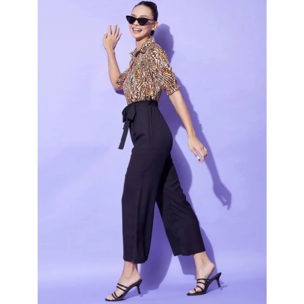Generic Women's Polyester Animal Print Half Sleeve Jumpsuit (Orange - Black) - Image 3