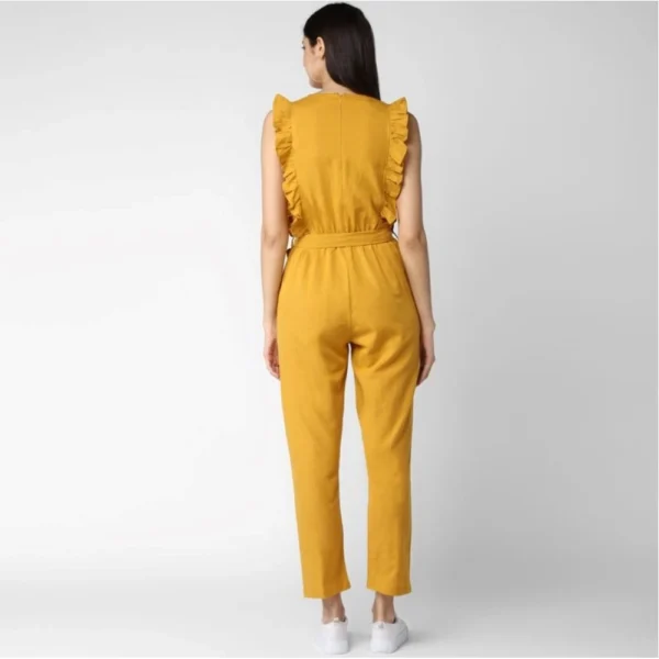 Generic Women's Cotton Linen Solid Sleeveless Jumpsuit (Yellow) - Image 4