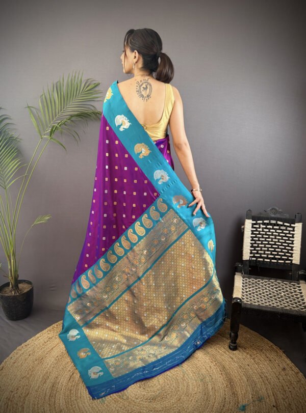 Mahendi green traditional banarasi silk saree with zari weaving work - Image 7