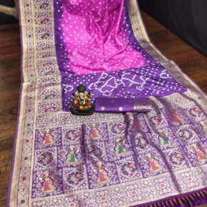 Pink and purple color bandhej silk saree with meenakari weaving work