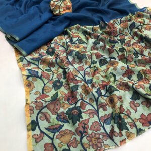 Firoji kalamkari digitla printed chanderi cotton saree