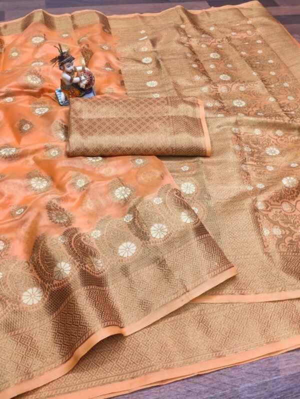 Sky blue colour soft handloom cotton saree with zari weaving work - Image 2