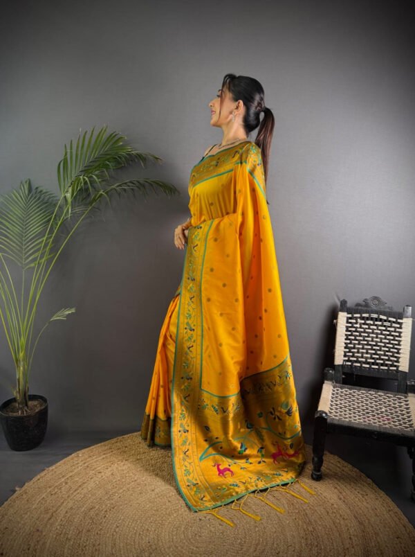 Dark green color paithani silk saree with zari weaving work - Image 6