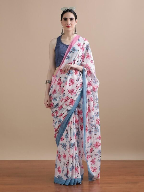 Yellow pure mulmul cotton saree with bagru hand block printed work - Image 5