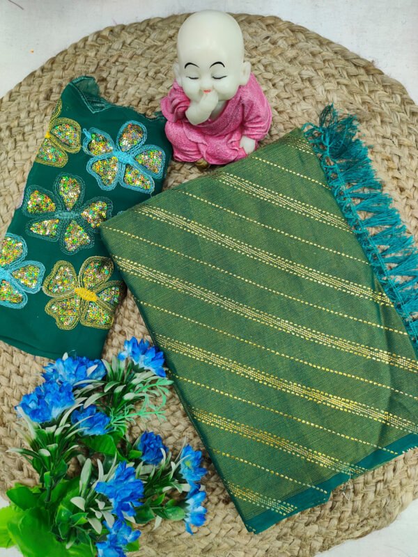 Pink brasso silk saree with golden foil work - Image 4