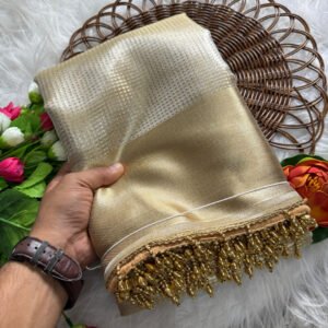Gold banarasi handloom tissue silk saree with golden zari weaving work