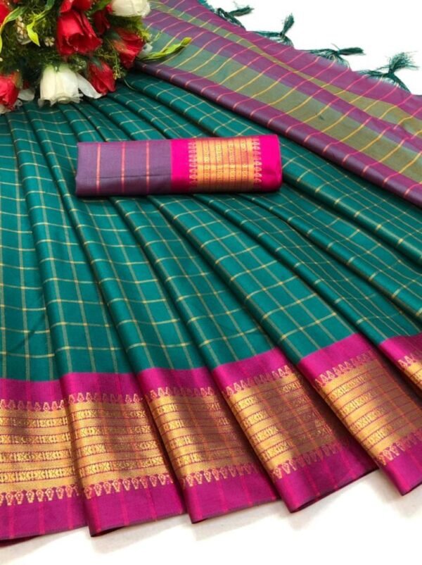 Pink color soft cotton saree with zari weaving work - Image 3