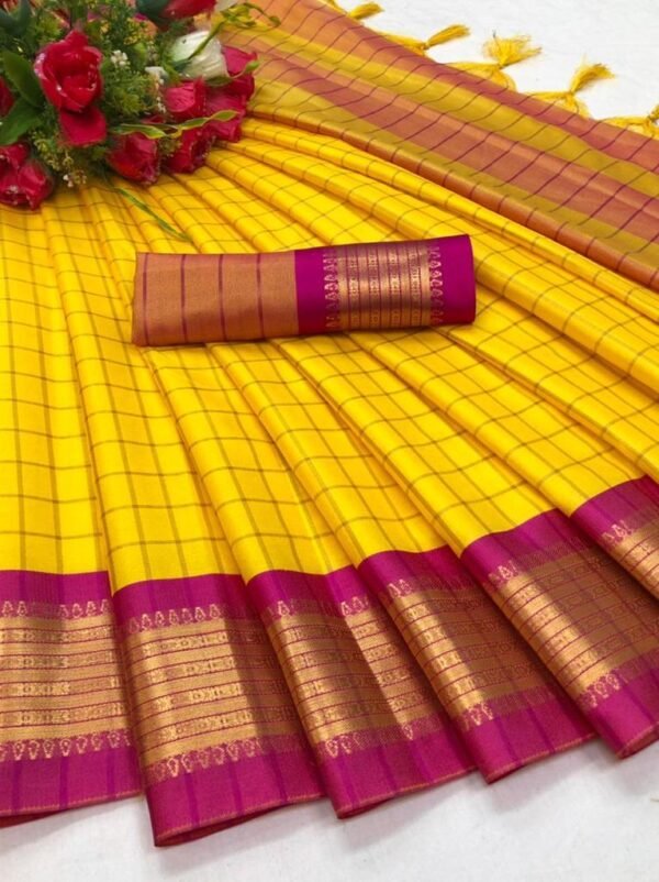 Pink color soft cotton saree with zari weaving work - Image 2