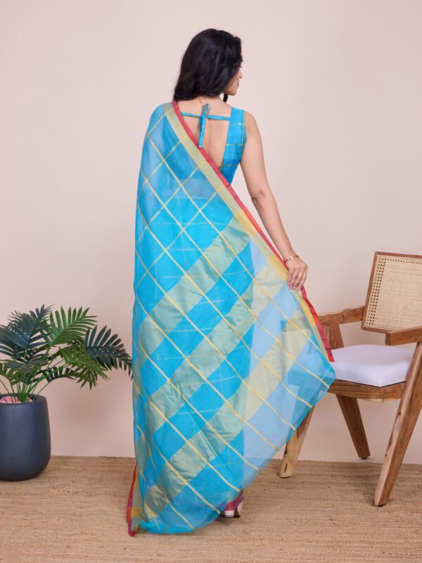 Peach kota doriya saree with zari weaving work - Image 10