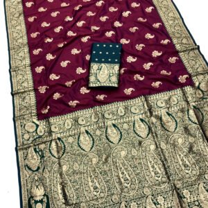 Wine premium banarasi silk saree with zari weaving work