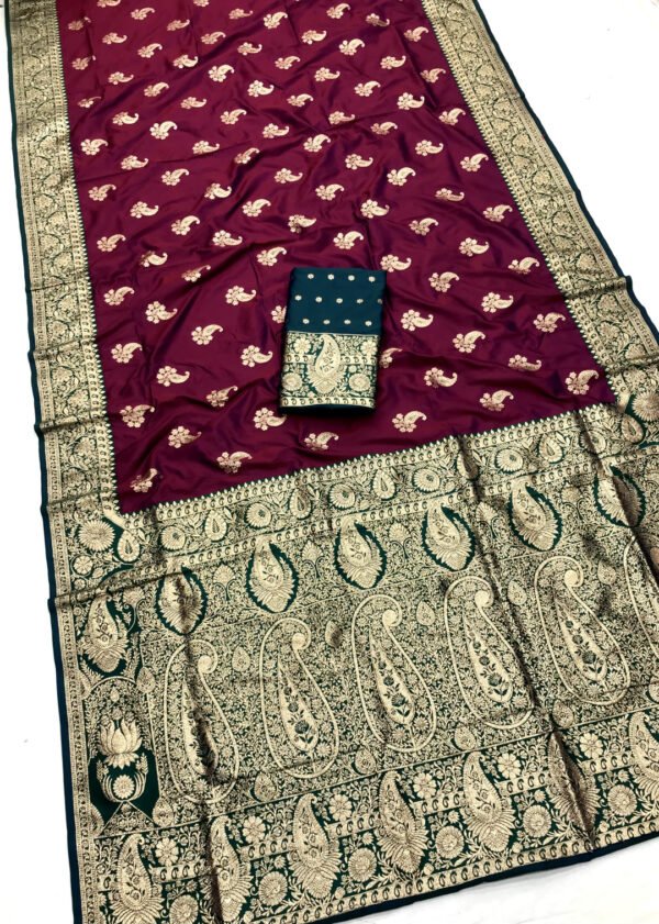 Wine premium banarasi silk saree with zari weaving work