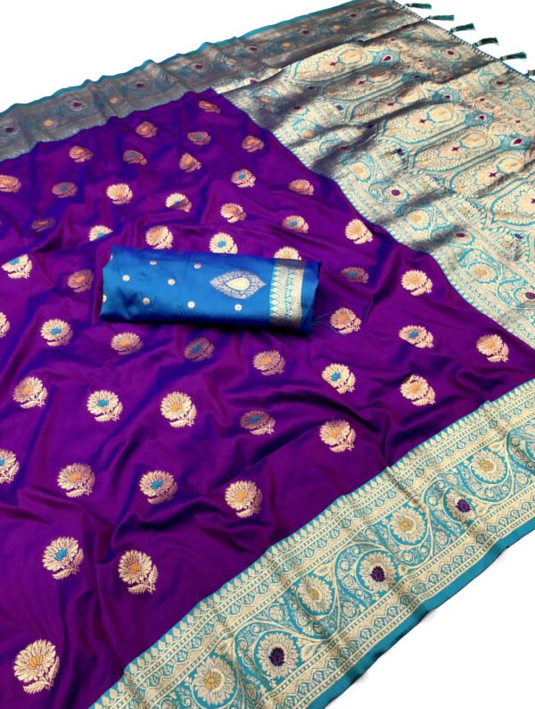Baby pink traditional banarasi silk saree with zari weaving work - Image 8