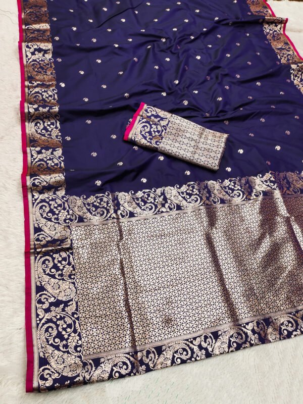 Wine traditional banarasi silk saree with zari weaving work - Image 3