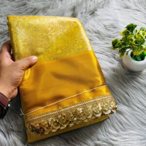 Premium banarasi tissue silk gold saree with zari weaving work