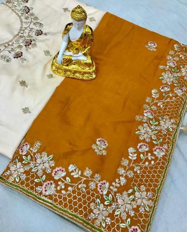 Maroon crepe silk saree with sequence work - Image 3