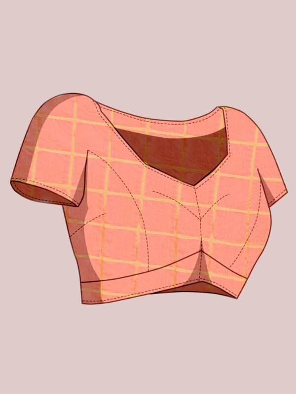 Peach kota doriya saree with zari weaving work - Image 3