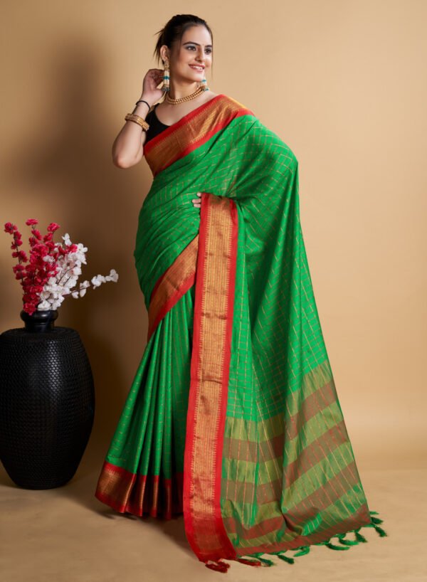 Yellow color soft cotton saree with zari weaving work - Image 5