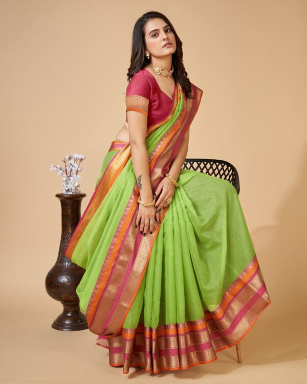 Red color kota doriya saree with zari weaving work - Image 4