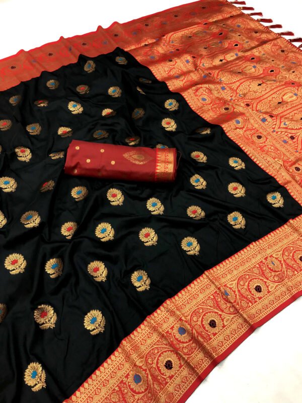 Baby pink traditional banarasi silk saree with zari weaving work - Image 10