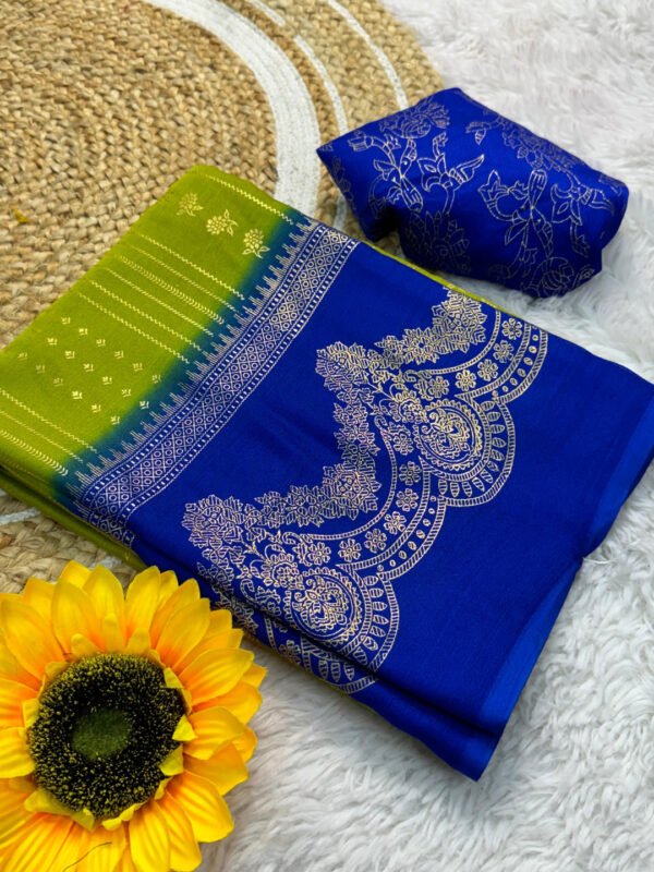 Green color soft chiffon georgette saree with foil printed work - Image 6