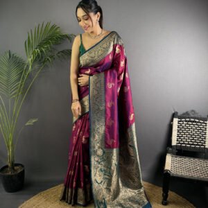 Wine premium banarasi silk saree with zari weaving work