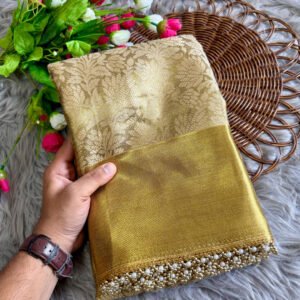 Gold premium banarasi tissue silk saree with zari weaving work