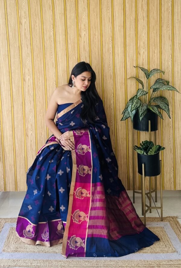 Sea green colour soft cotton saree with jacquard border - Image 10