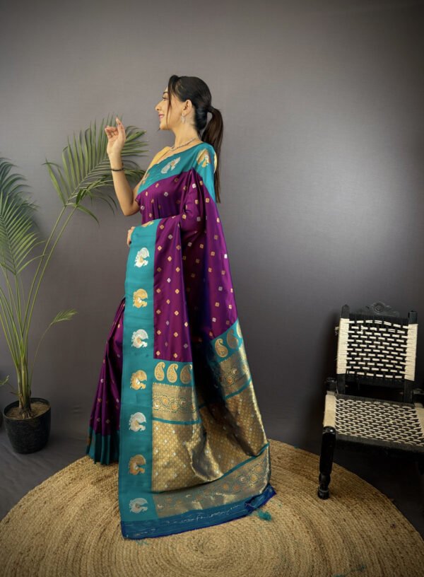 Mahendi green traditional banarasi silk saree with zari weaving work - Image 6