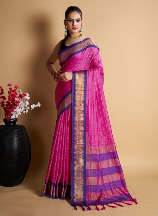 Yellow color soft cotton saree with zari weaving work - Image 10