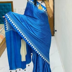 Firoji fancy ajrakh printed crepe silk saree