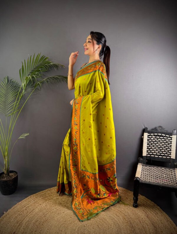 Dark green color paithani silk saree with zari weaving work - Image 10
