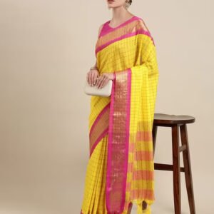 Yellow color soft cotton saree with zari weaving work