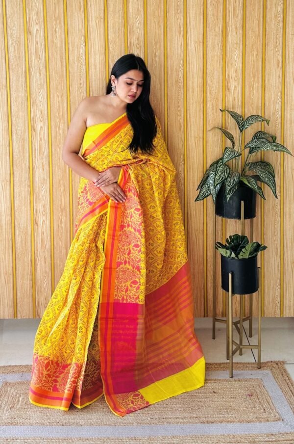 Sea green colour soft cotton saree with jacquard border - Image 3