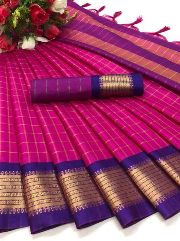 Pink color soft cotton saree with zari weaving work